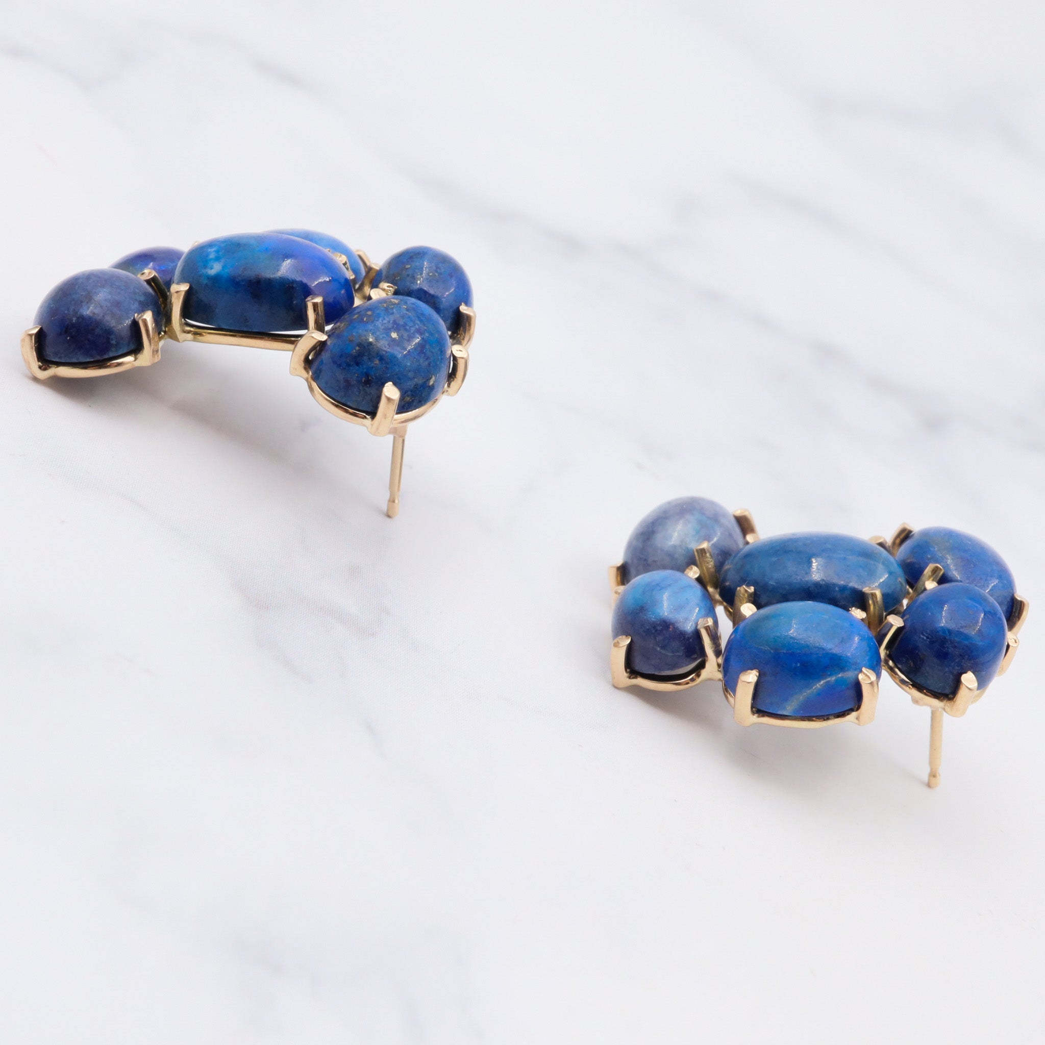 Vintage 14k gold lapis lazuli cluster post earrings